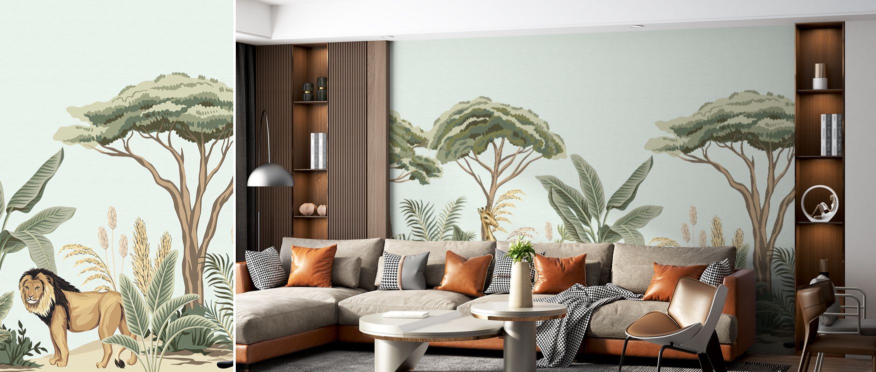 Savannah flora illustrated with detail enriches interiors with charm, artistry, and tranquility, turning walls into botanical compositions that make bedrooms, offices, or living rooms retreats filled with vitality and elegance. 