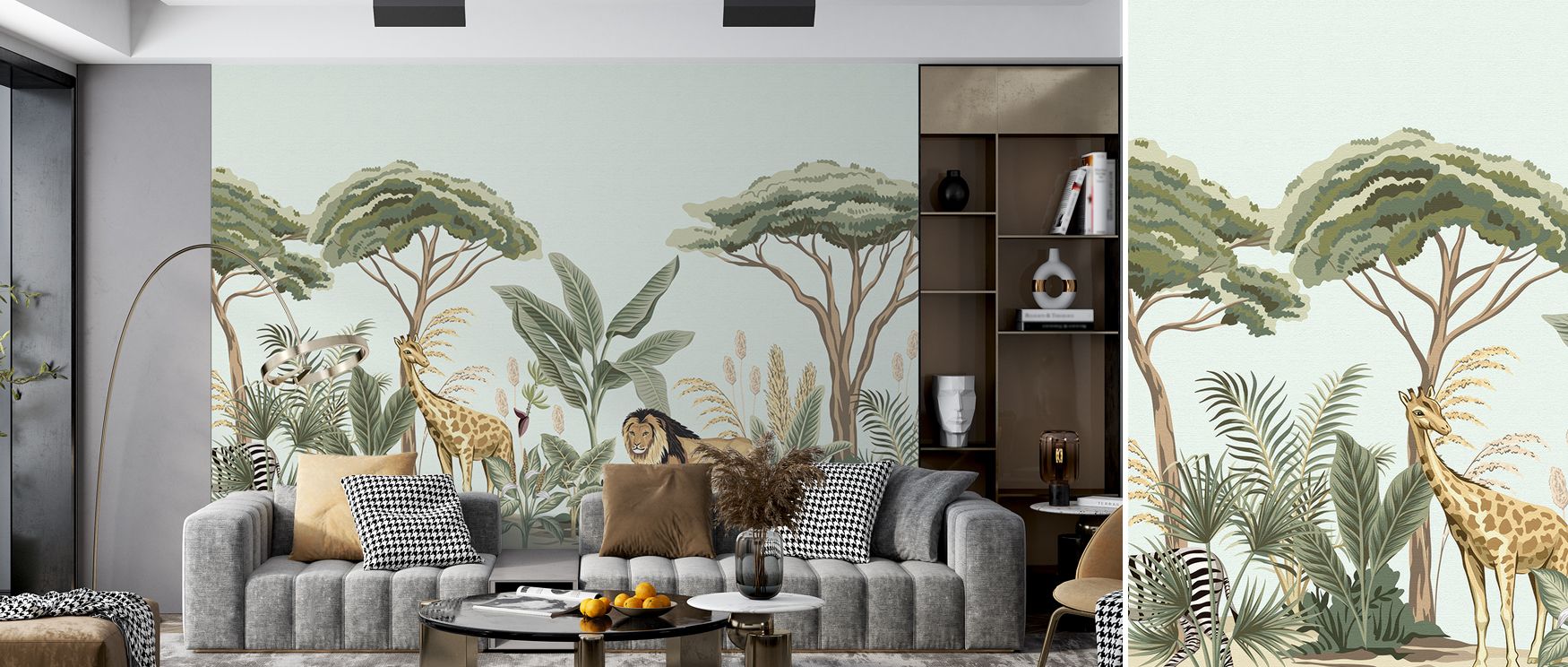Flourishing savannah imagery in botanical tones enriches interiors with charm, serenity, and artistry, transforming bedrooms, offices, or living rooms into lush retreats filled with vitality and natural refinement. 