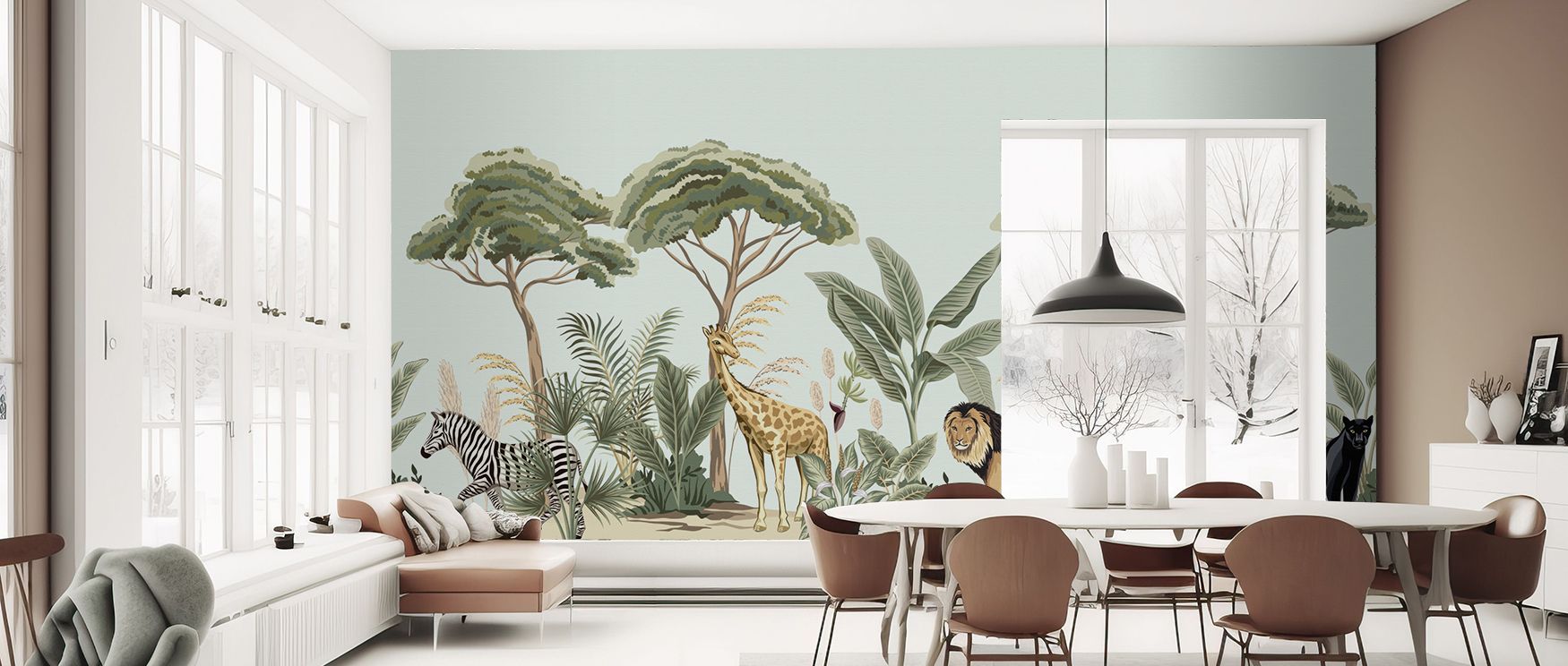 Botanical motifs of savannah flora painted in vibrant tones enrich interiors with charm and artistry, turning bedrooms, offices, or living rooms into lush retreats filled with refinement and botanical serenity. 