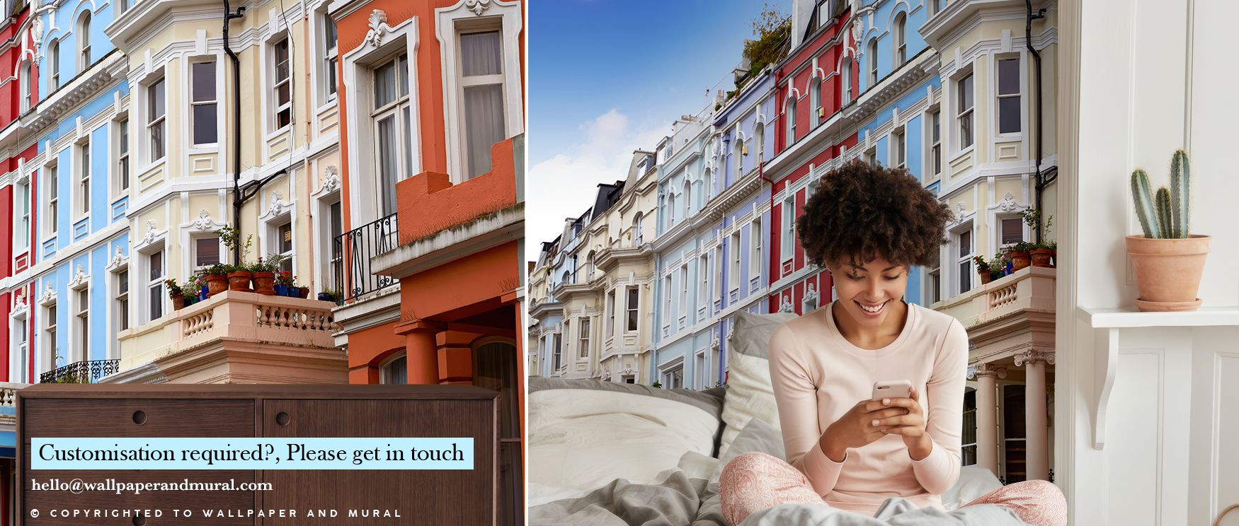 Portobello Road market imagery illustrated in vibrant tones enriches interiors with artistry, charm, and vitality, turning bedrooms, living rooms, or offices into lively retreats filled with cultural resonance, sophistication, and stylish urban beauty. 