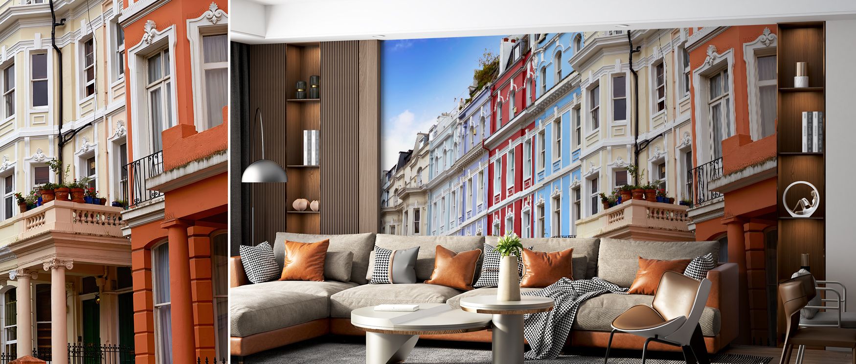 Portobello Road market imagery painted in vibrant tones enriches interiors with artistry, charm, and vitality, turning bedrooms, offices, or living areas into retreats filled with cultural resonance and lively sophistication. 