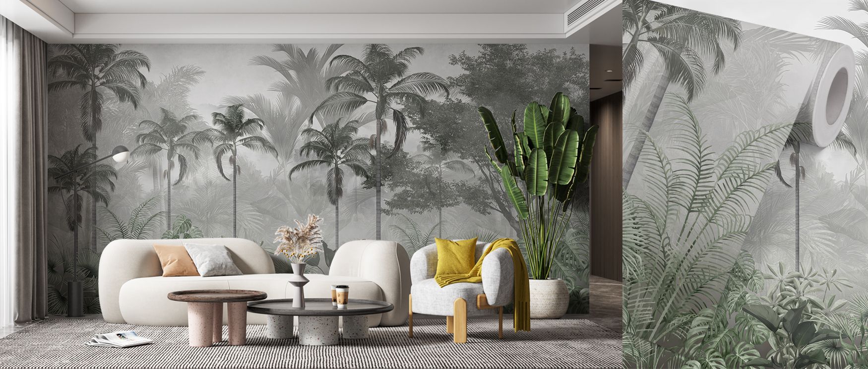 Featuring dense leaf patterns in vibrant green, this wallpaper uplifts interiors with freshness. It brings vitality into bedrooms, offering a sense of escape into a lush natural sanctuary. 