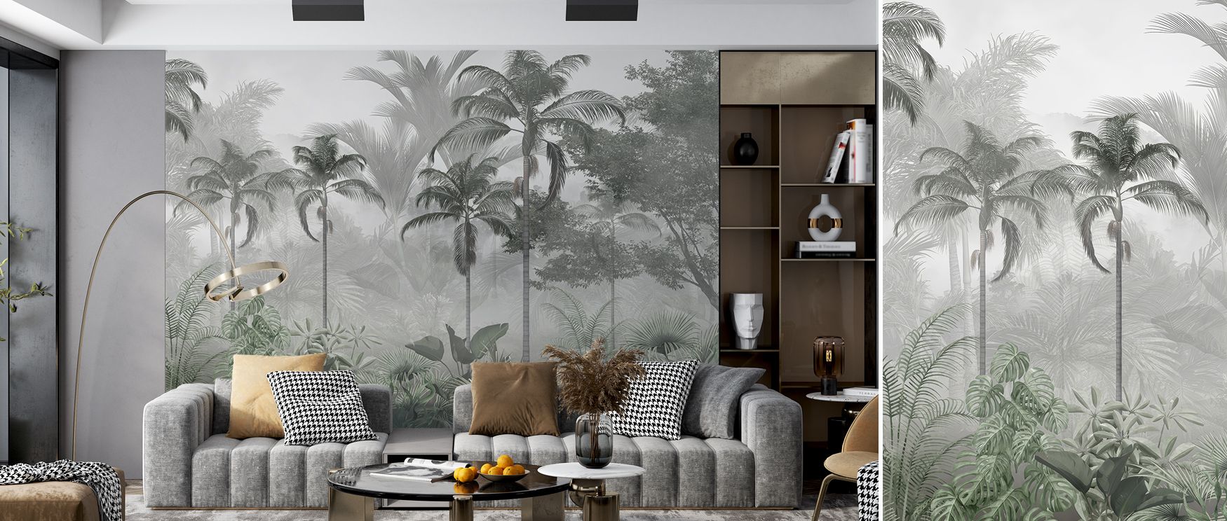 The wallpaper’s imagery of tropical plants evokes tranquility and energy at once. It is ideal for creating balance in bedrooms, study areas, or modern living rooms. 