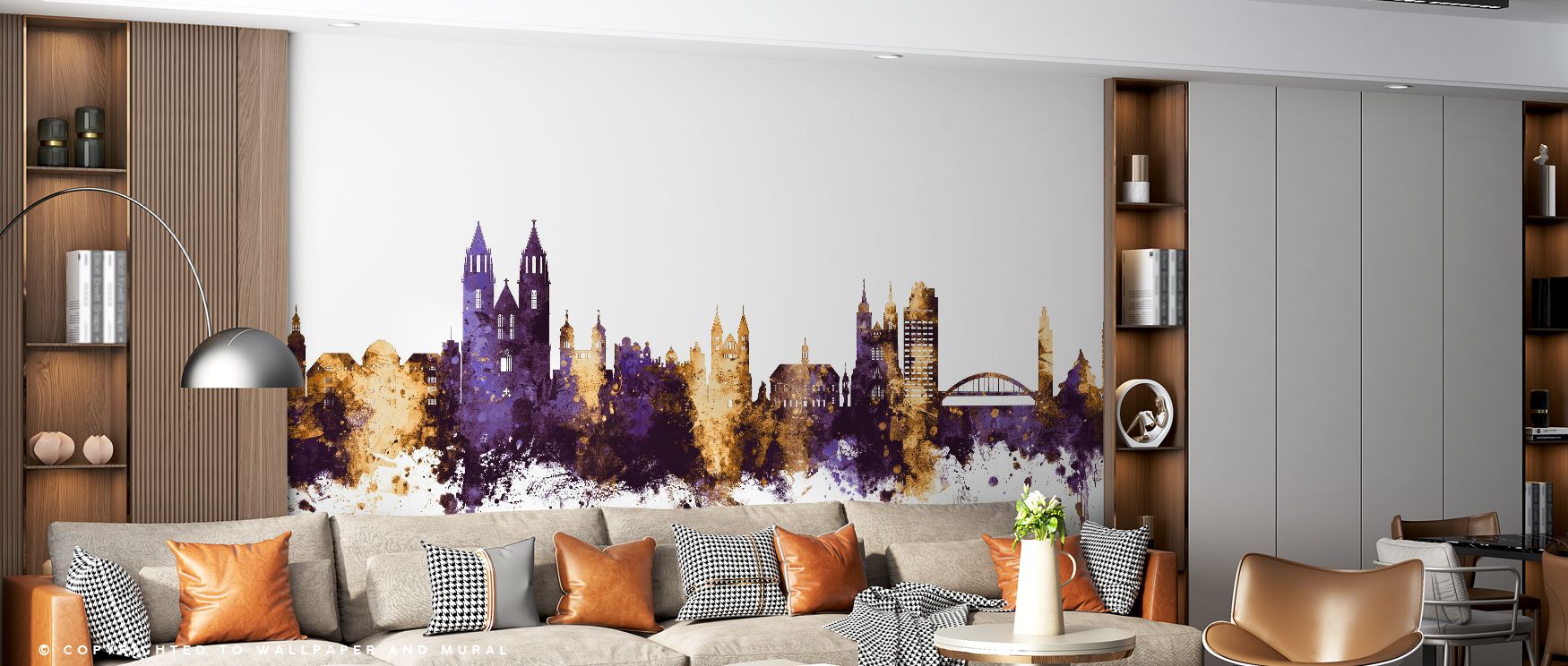 Magdeburg’s skyline glows with rich purple and shimmering gold, producing a wallpaper design of elegance and depth. Its jewel-tone artistry enhances bedrooms, living rooms, and offices with sophistication, transforming walls into statements of cultural pr