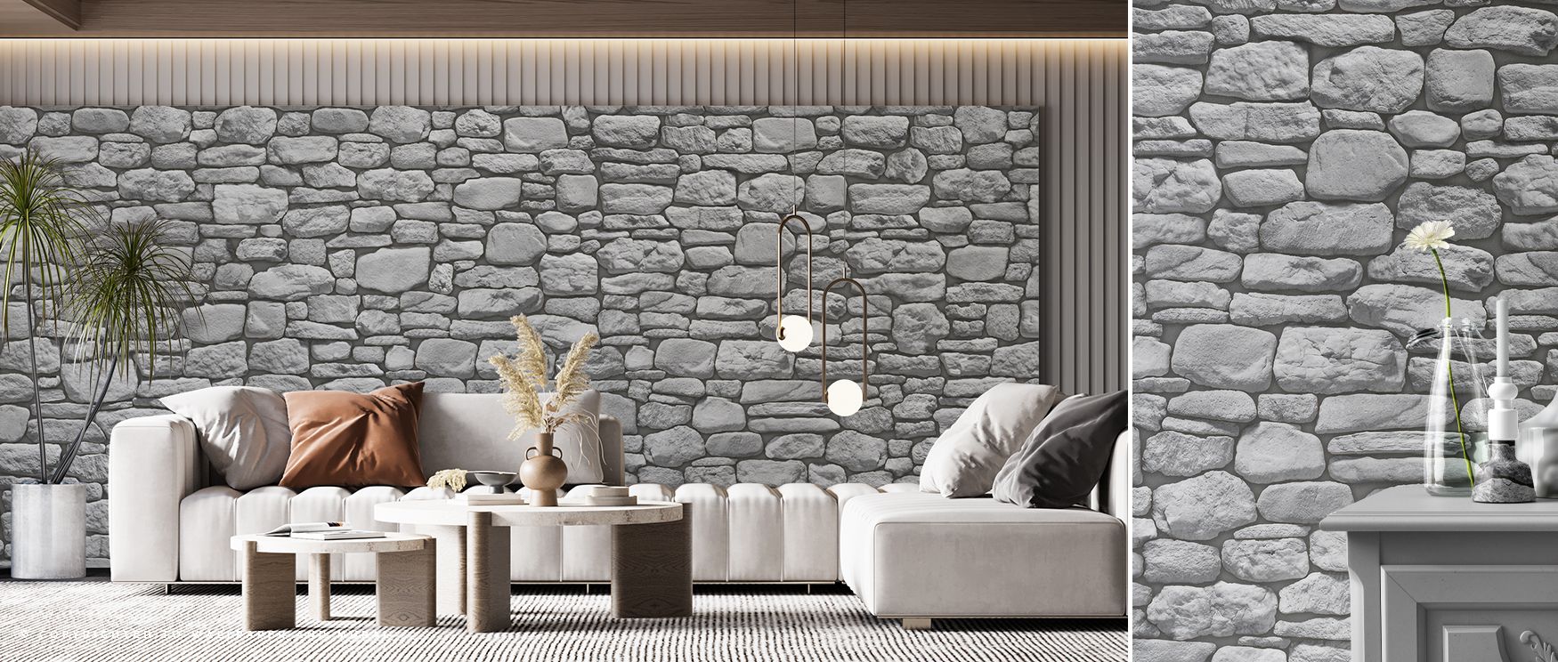 Masonry-inspired forms unfold across the design, producing strong visual rhythm. This wallpaper adds dimension and charm, turning interiors into contemporary sanctuaries of sophistication. 