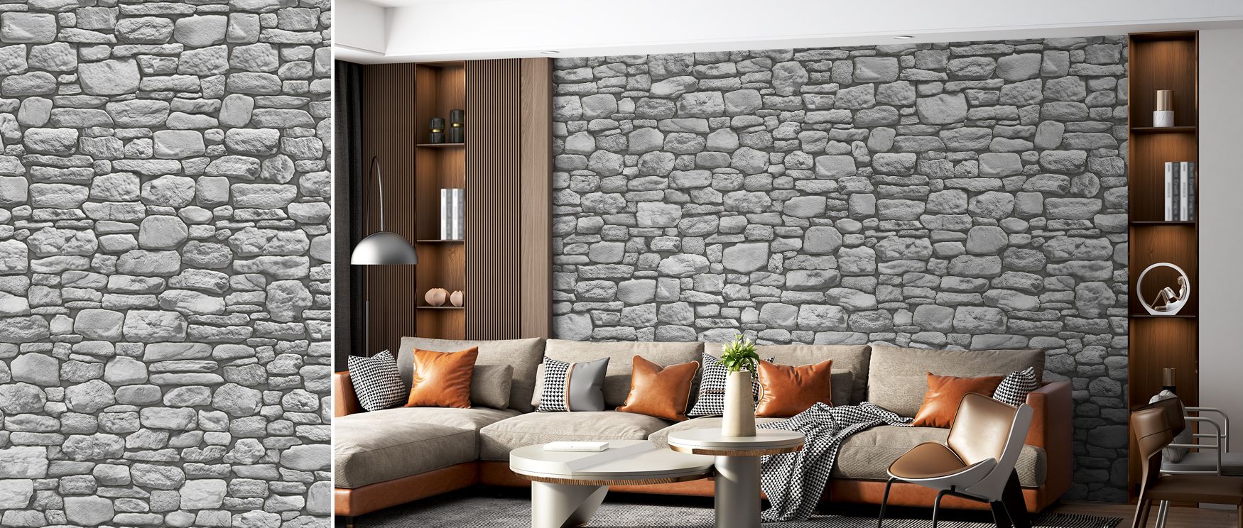 Bold masonry abstraction elevates interiors with energy and charm. Bedrooms gain structured calm, offices reflect professional sophistication, and living rooms embrace stylish atmosphere. 