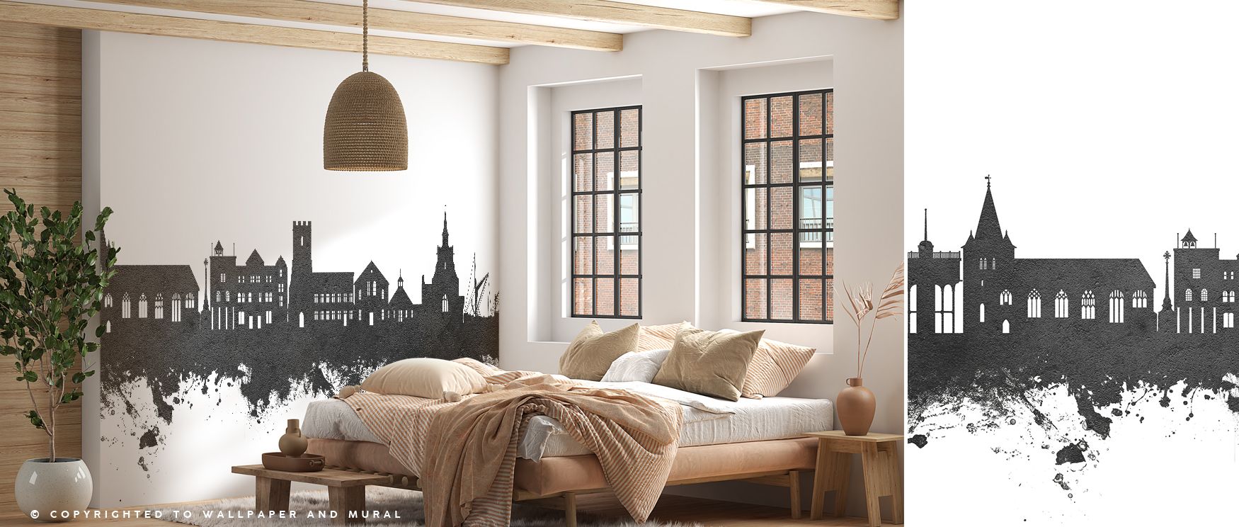 Shadows and highlights trace the skyline with minimal artistry, producing a backdrop that blends seamlessly with furnishings. Interiors gain sophistication and adaptability, making this wallpaper ideal for versatile spaces that demand charm without distra