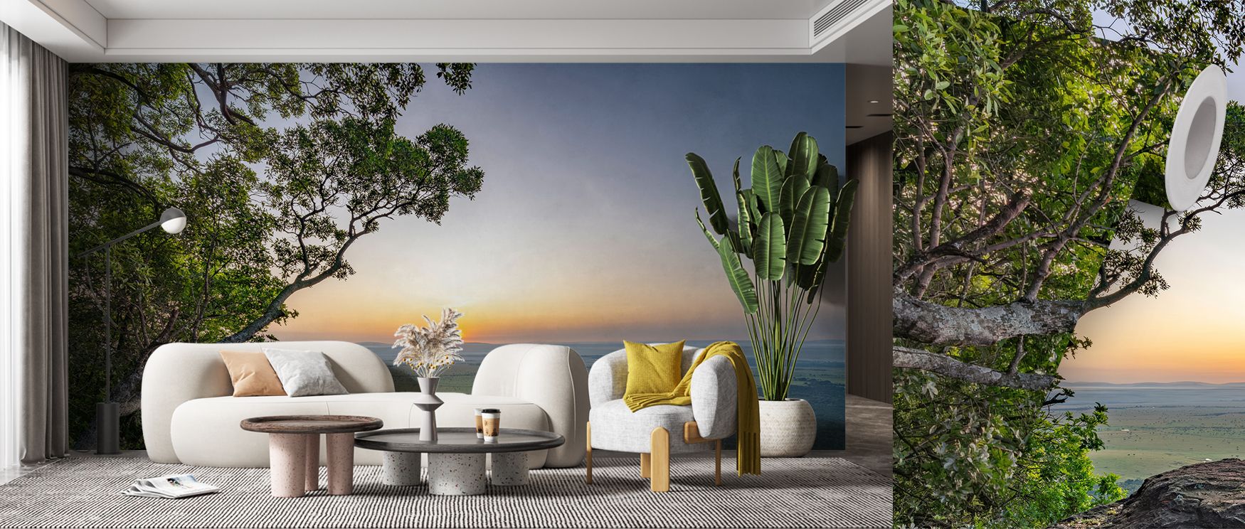 Expansive skies meet open plains in a composition that fills walls with movement and serenity. Homes are enriched with elegance that balances energy and calmness, offering versatile style adaptable to contemporary or classic décor. 