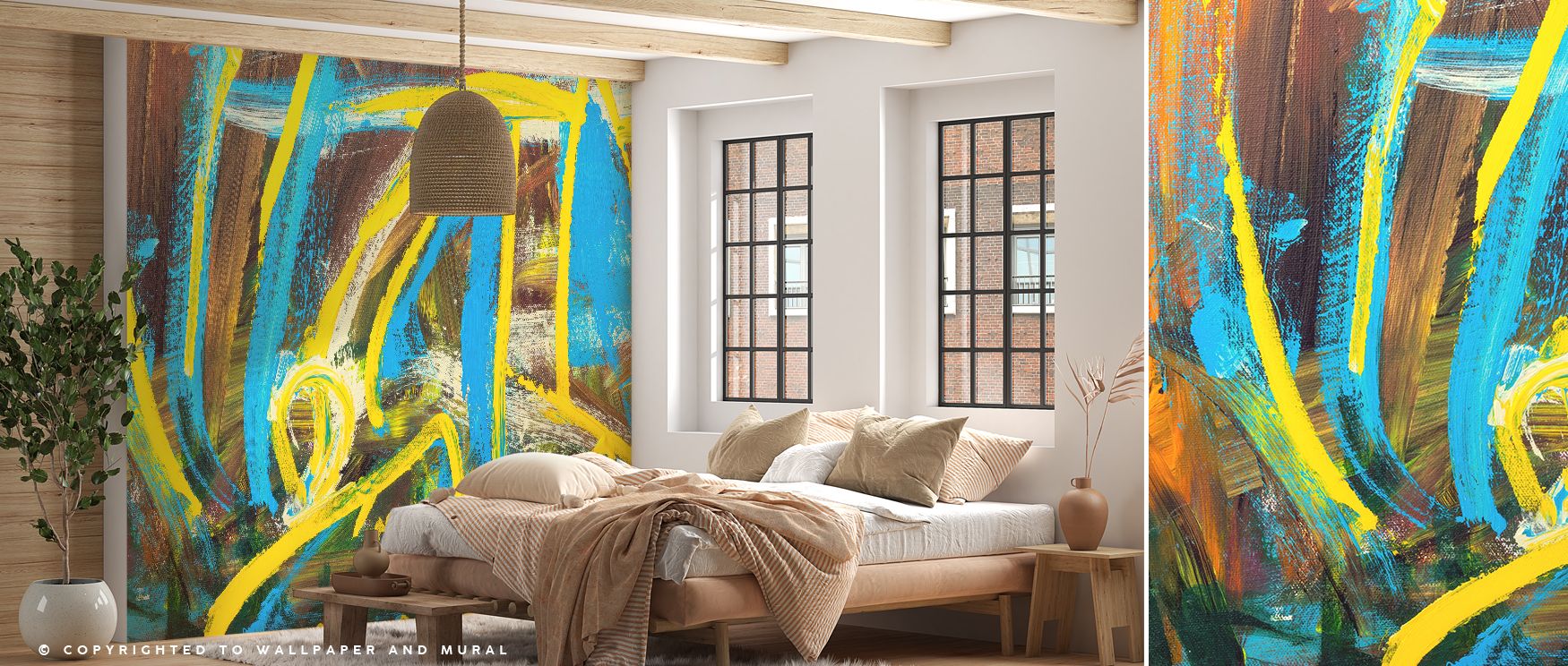 Lines and forms intertwine to create a bold composition that uplifts interiors with originality. Bedrooms benefit from calm vibrancy, living rooms from dramatic strength, and offices from focused creativity, blending refinement with personality. 