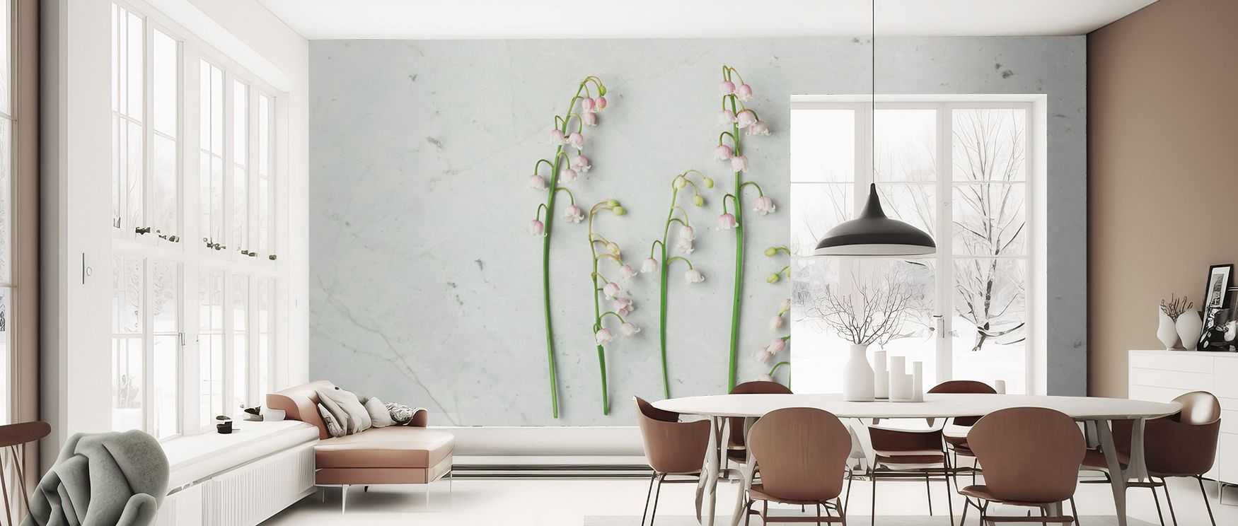 The artistic arrangement of blossoms in this wallpaper creates a visual rhythm that draws the eye gently across the surface. The natural composition celebrates harmony and balance, bringing charm to any living space. With its fresh and calming atmosphere,