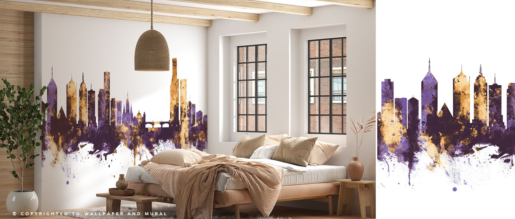 This wallpaper captures the iconic skyline in artistic tones, merging modern architecture with timeless elegance. The purple conveys creativity, while the gold symbolizes prestige, making the design suitable for any space where ambition and sophistication