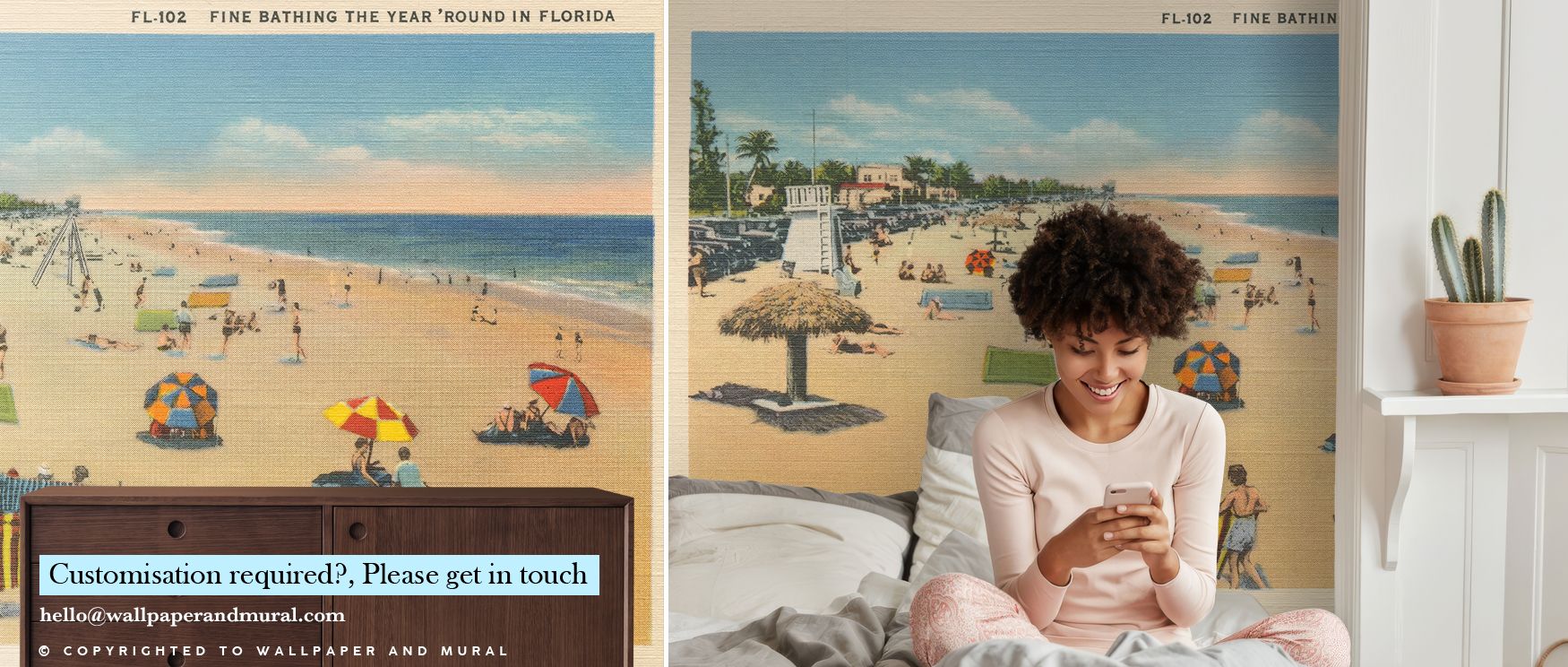 Vibrant blocks of color burst across this wallpaper, echoing Miami Beach’s energy in bold screenprint style. Its imagery fills living rooms, offices, and bedrooms with coastal vitality, offering interiors a sense of travel and lifestyle. The tropical pale