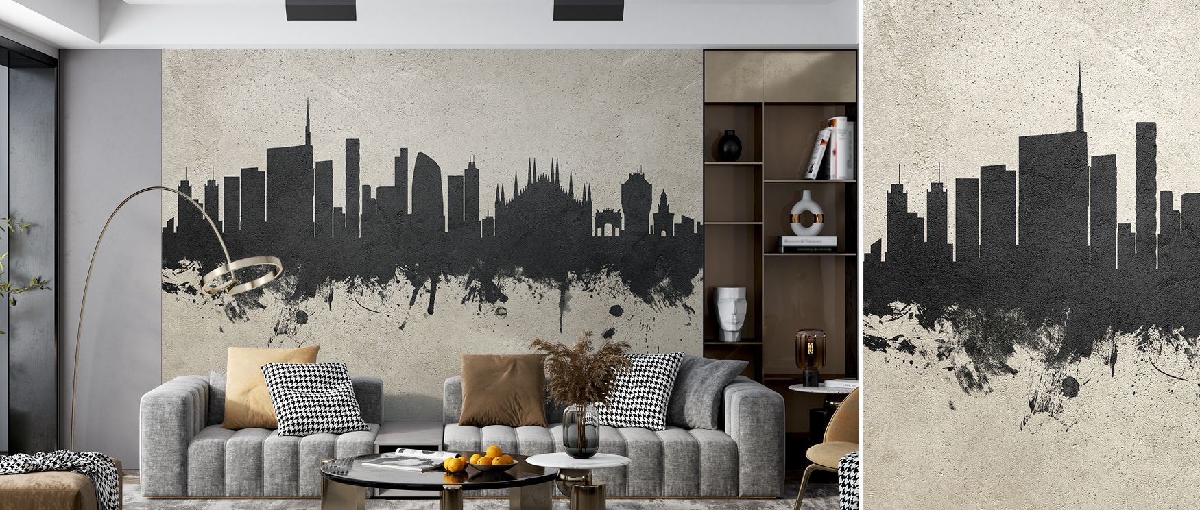 A skyline presented in subtle gray transforms interiors with elegance. It adds stylish depth, turning blank walls into cultured cityscapes of refinement and atmosphere. 