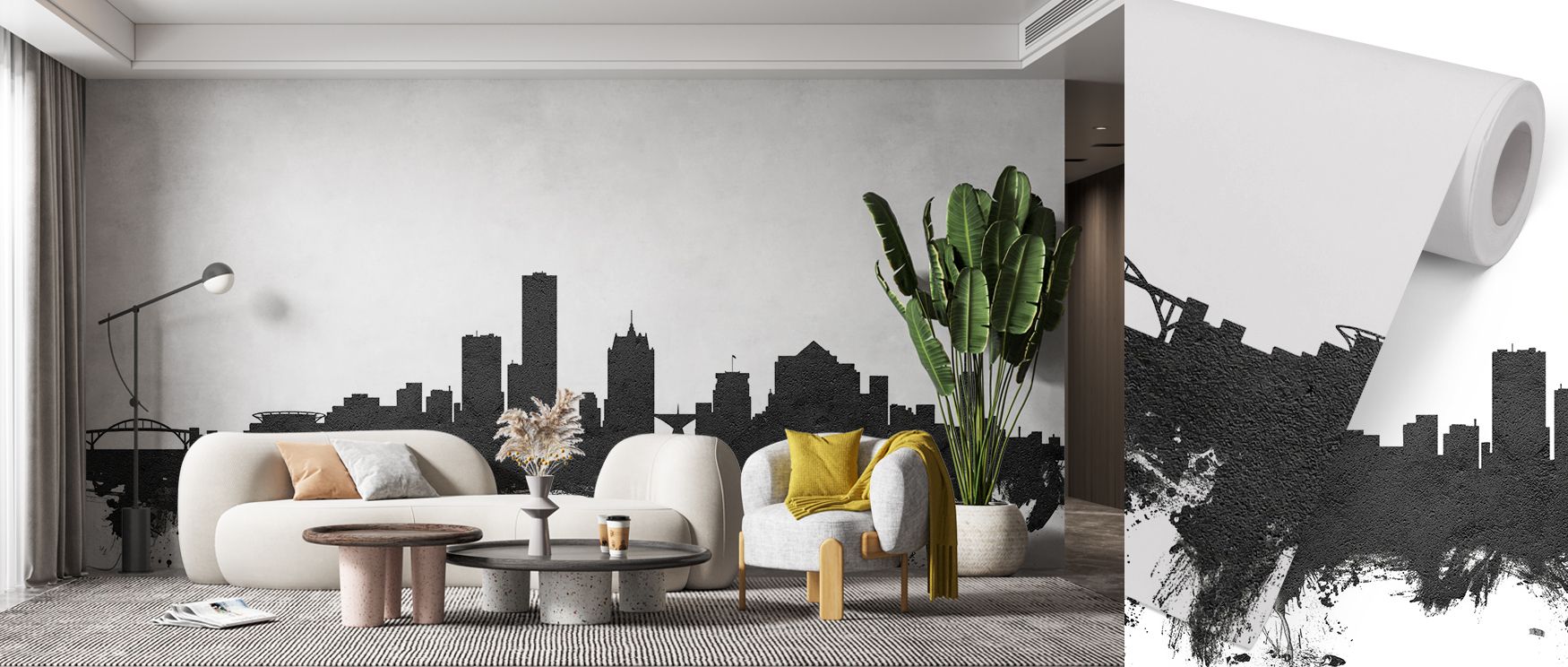 This wallpaper portrays Milwaukee’s skyline in refined monochrome, turning interiors into stylish reflections of cultural pride, suitable for bedrooms or living rooms where design requires bold presence, making walls appear artistic and elegant through dr