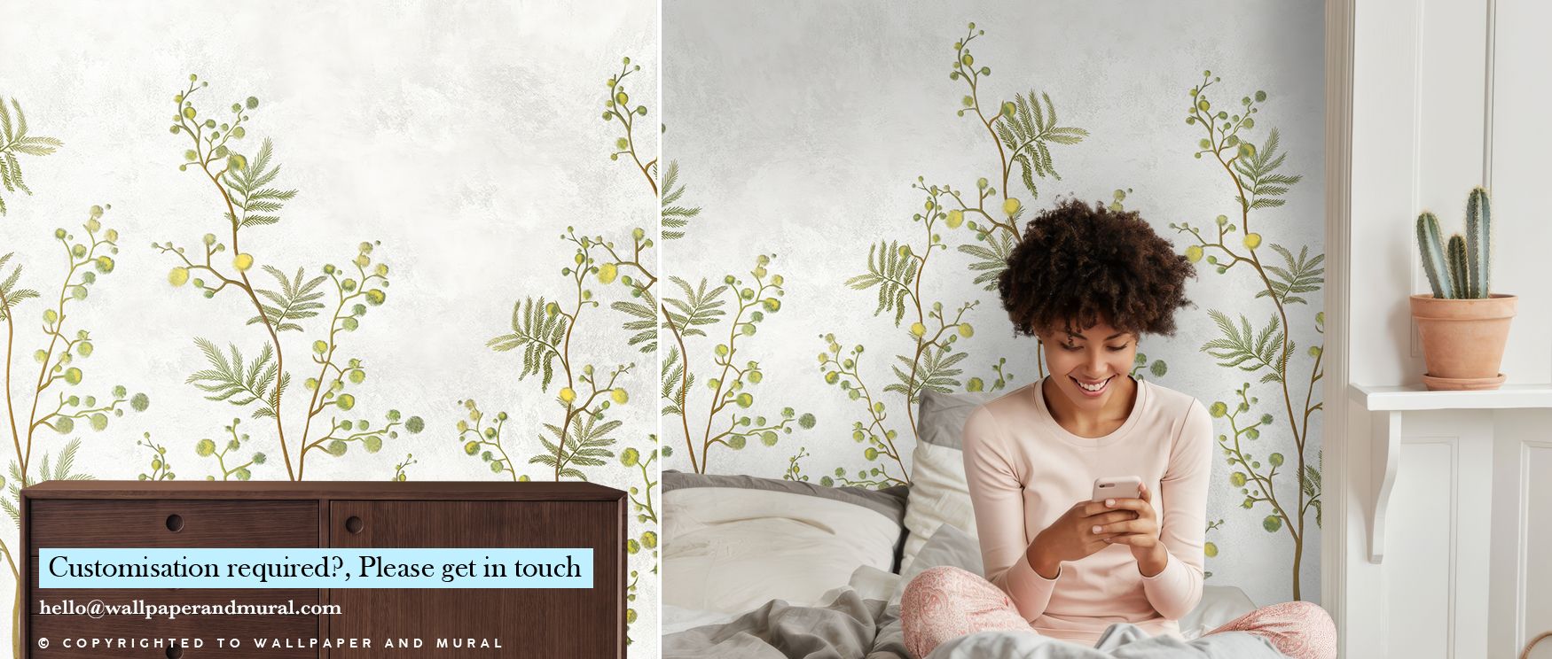 Golden mimosa blossoms spread across this wallpaper in soft clusters, bringing golden warmth and subtle green tones that illuminate walls with floral charm. Perfect for bedrooms and living rooms, it creates an uplifting ambiance filled with calm serenity.