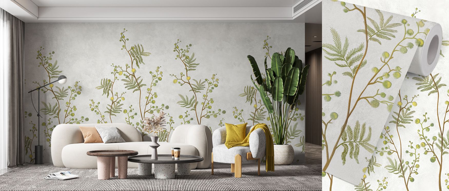 Delicate branches carry bright blooms that scatter like soft sunlit sparks, filling interiors with a vibrant yet gentle touch. This wallpaper creates a balanced mood that inspires relaxation while adding visual interest to any décor. Ideal for home office
