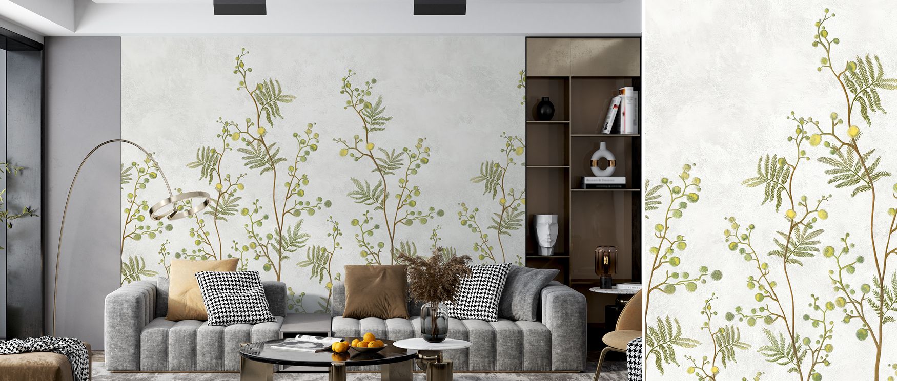 Radiant golden tones drift across branches, creating a glowing effect that softens spaces with subtle floral brilliance. The wallpaper’s natural imagery blends easily into interiors, enhancing bedrooms, offices, and gathering rooms. The calming floral ele