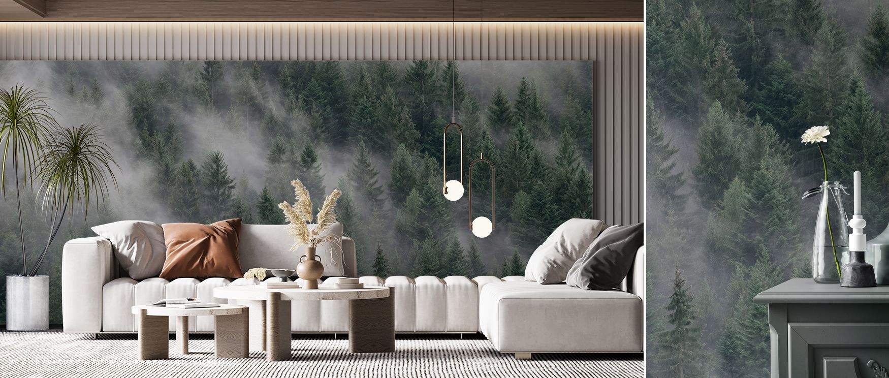 Layers of mist drift across gentle slopes, bringing spaces a sense of balance and harmony. The wallpaper creates a soft backdrop where quiet moods thrive. It transforms bedrooms into restful retreats and living rooms into sanctuaries of calm, with atmosph