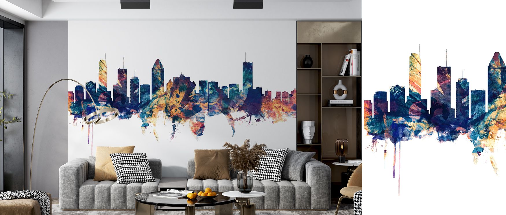 The cityscape imagery glows with cultural resonance, making walls come alive with the pride of Montreal. This wallpaper enhances interiors with metropolitan elegance, perfect for living rooms or professional spaces. It provides an atmosphere of modern sop