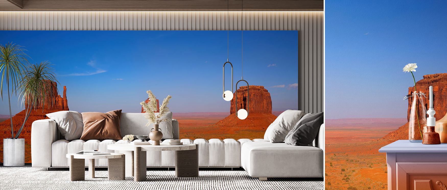 A sweeping horizon with sandstone formations creates stunning walls filled with majesty. The design adds desert drama and calm, enhancing bedrooms, living areas, or studies with natural inspiration. Its palette blends refinement with rustic charm. 