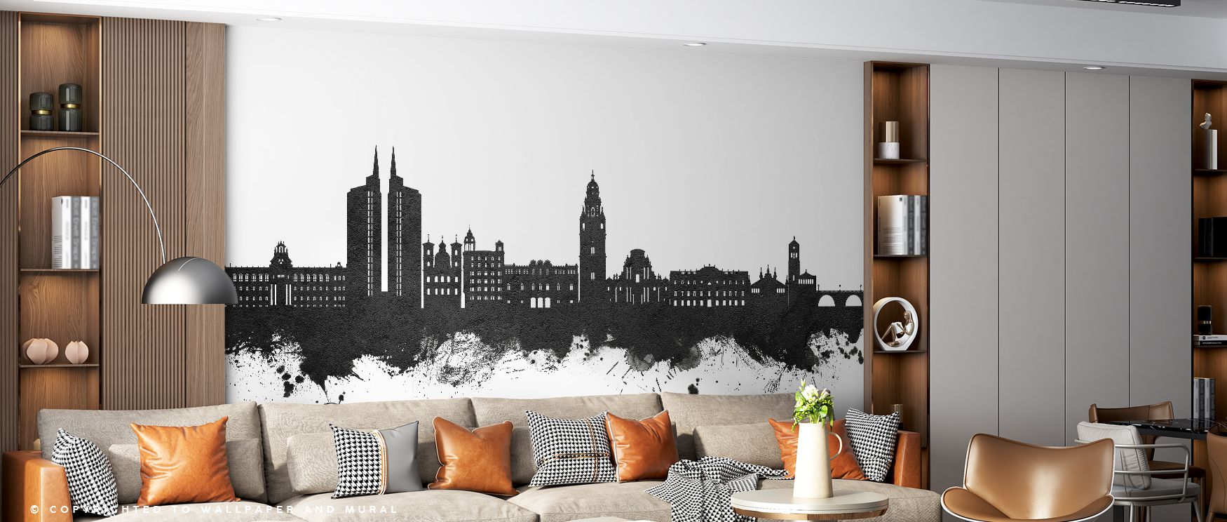The Murcia Spain Skyline Black & White Wallpaper captures the balance between modernity and tradition through bold contrasts that highlight architecture with timeless strength, making interiors feel striking yet elegant, perfect for offices or bedrooms wh