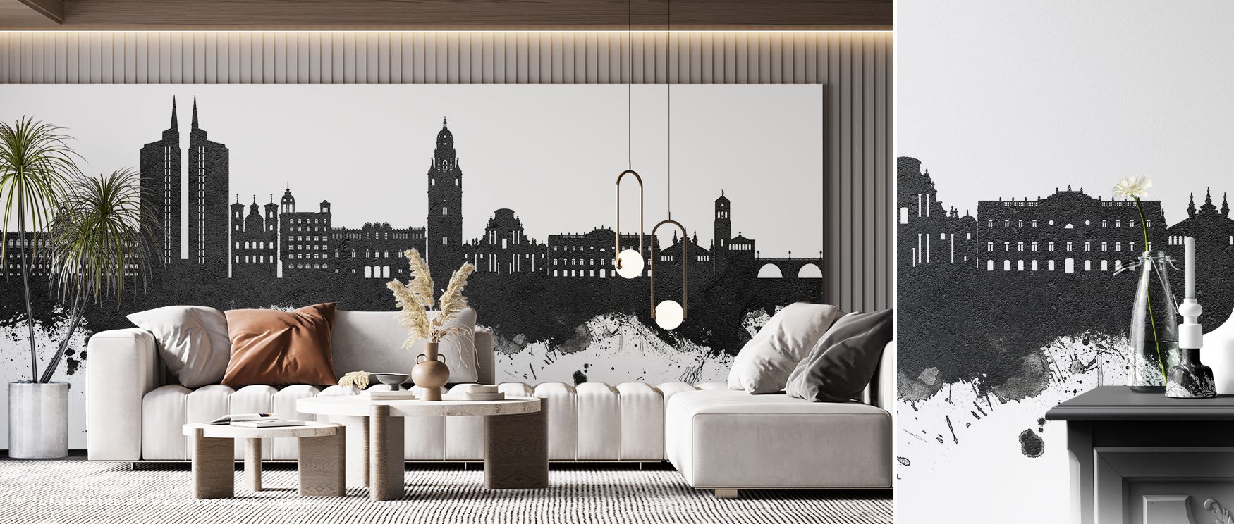 The black and white composition of Murcia’s skyline turns walls into dramatic reflections of city grandeur, offering interiors a bold identity infused with timeless elegance, making it a refined addition for bedrooms or studies where cultural appreciation