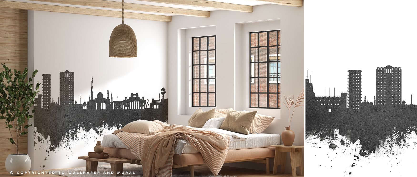 Monochrome tones emphasize the architectural strength of Muscat’s skyline, creating a wallpaper design that feels bold and timeless, perfect for bedrooms or studies that require both inspiration and elegance, offering interiors cultural presence and refin