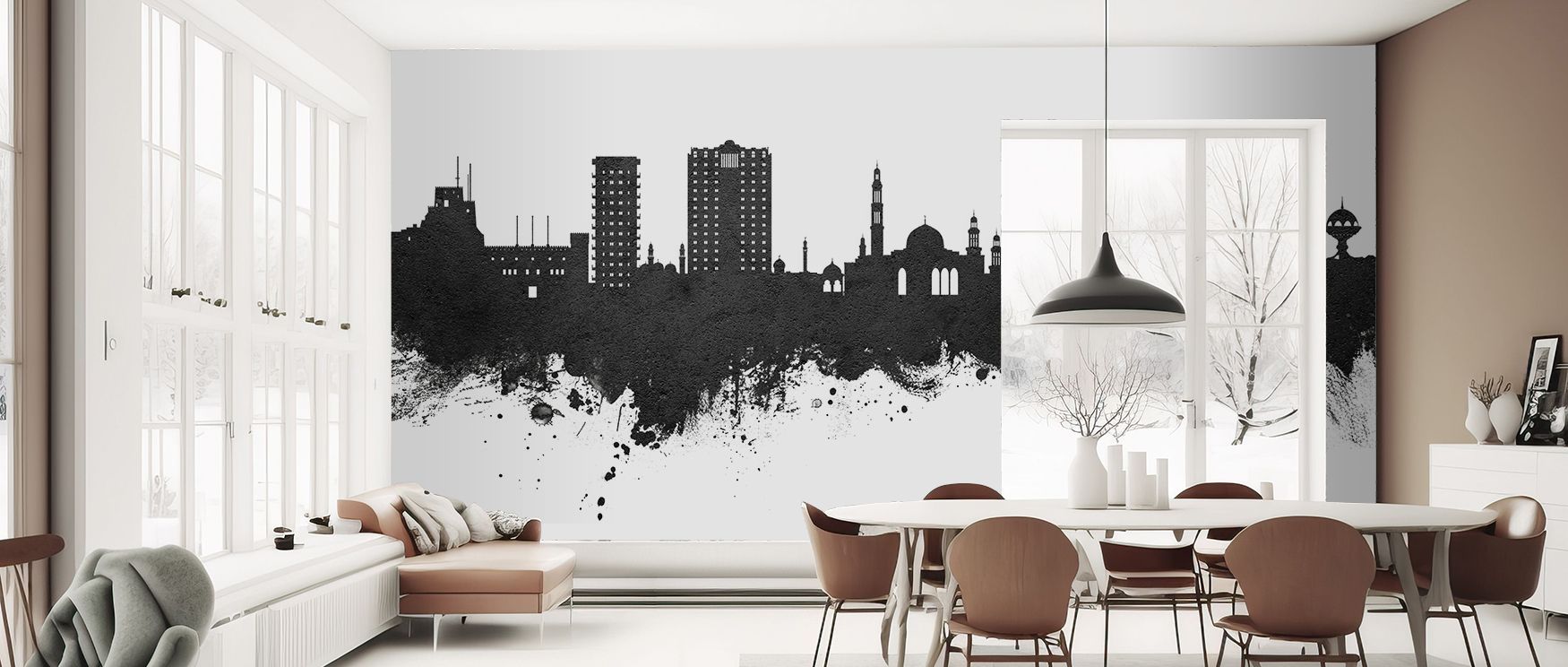 Muscat’s skyline rendered in black and white turns walls into canvases of elegance, making interiors feel artistic and cultured, perfect for spaces that need strong visual presence while retaining simplicity, offering decorative refinement that enhances d