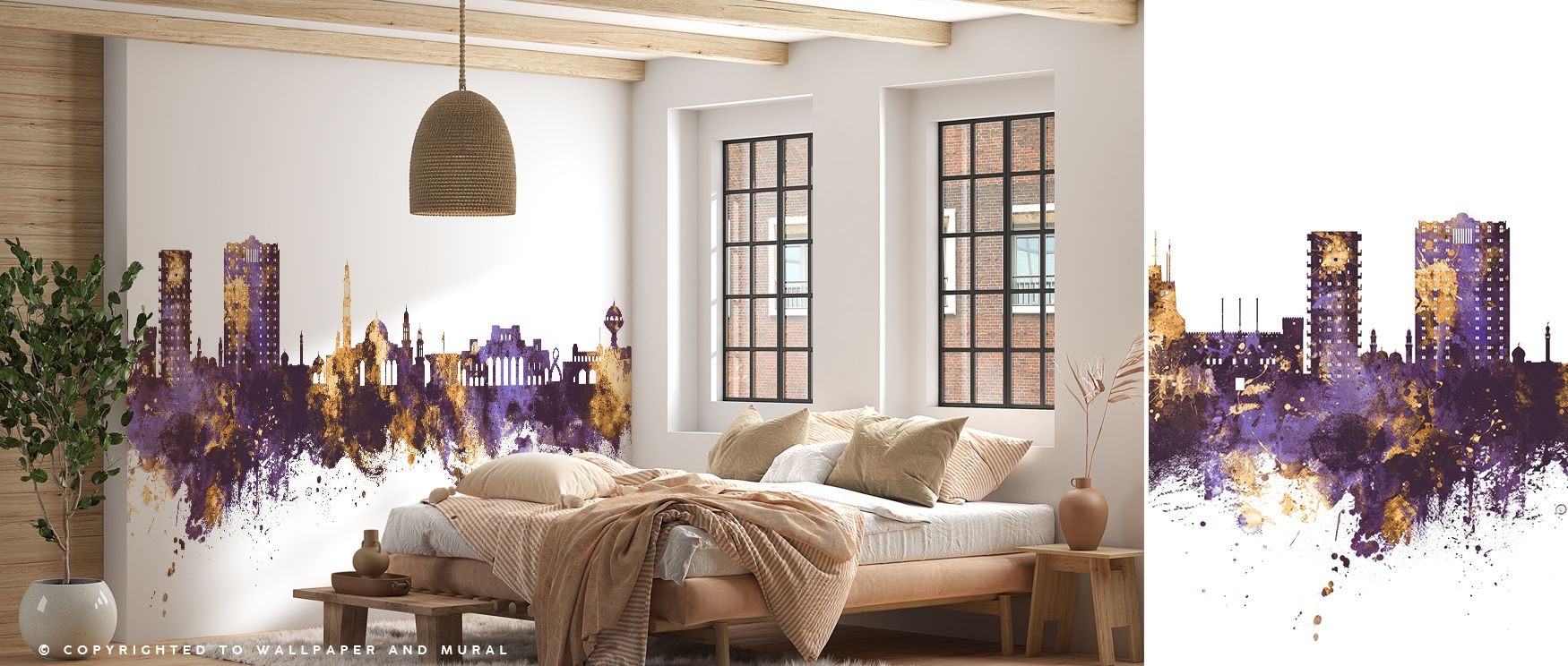 Glowing gold accents stand out against purple depth, creating a wallpaper that feels majestic and inspiring, perfect for enhancing interiors with cultural charm, making bedrooms or offices feel rich in design identity while embracing both modern artistry 