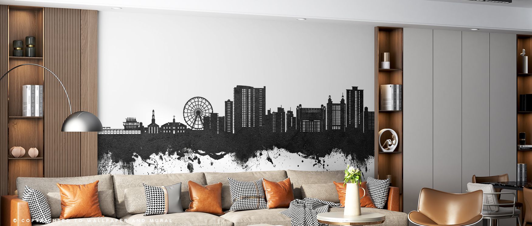 Shadows and highlights meet in the Myrtle Beach Skyline Black & White Wallpaper, turning walls into reflections of coastal charm and architectural beauty, offering interiors depth, contrast, and cultural sophistication, perfect for transforming living roo
