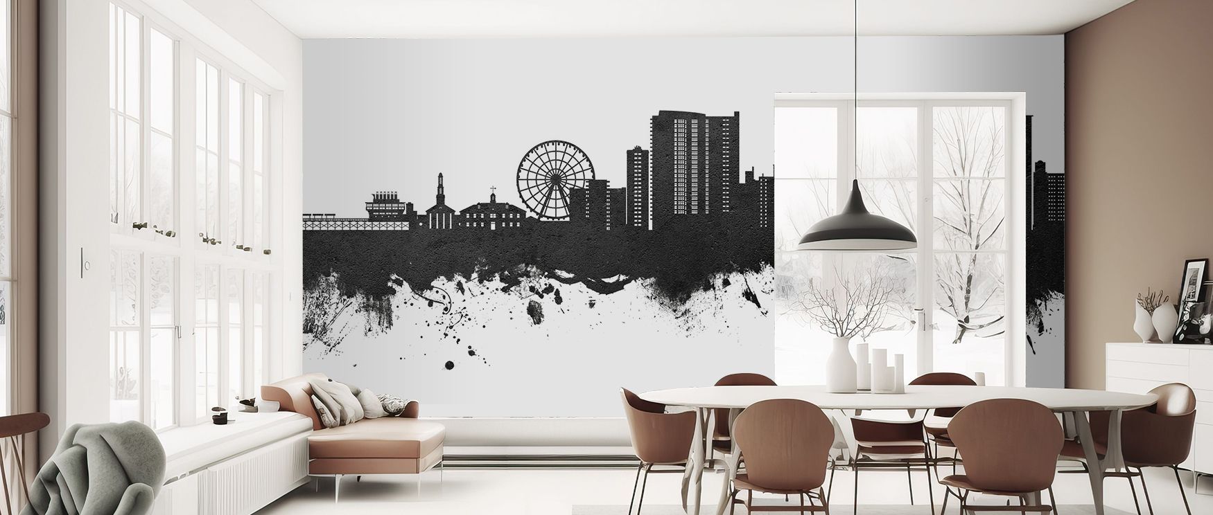 Sharp silhouettes rise in black and white, presenting Myrtle Beach’s skyline with artistic identity, creating wallpaper that turns interiors into expressions of cultural charm and design refinement, ideal for enhancing offices or living rooms with strong 