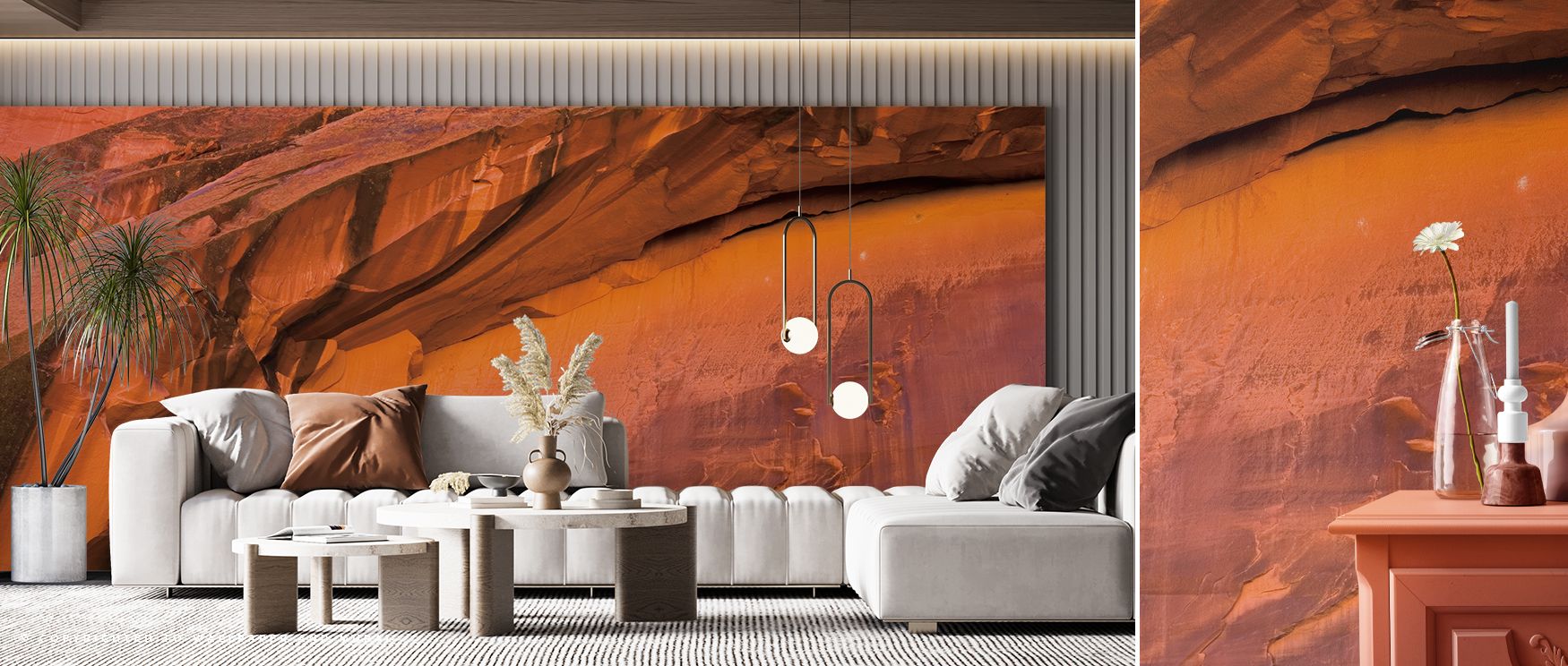 The design captures luminous canyon-inspired abstract patterns, producing walls that glow with artistic vibrancy, ideal for offices or bedrooms where modern flair is needed, turning interiors into stylish spaces that radiate energy and make strong visual 