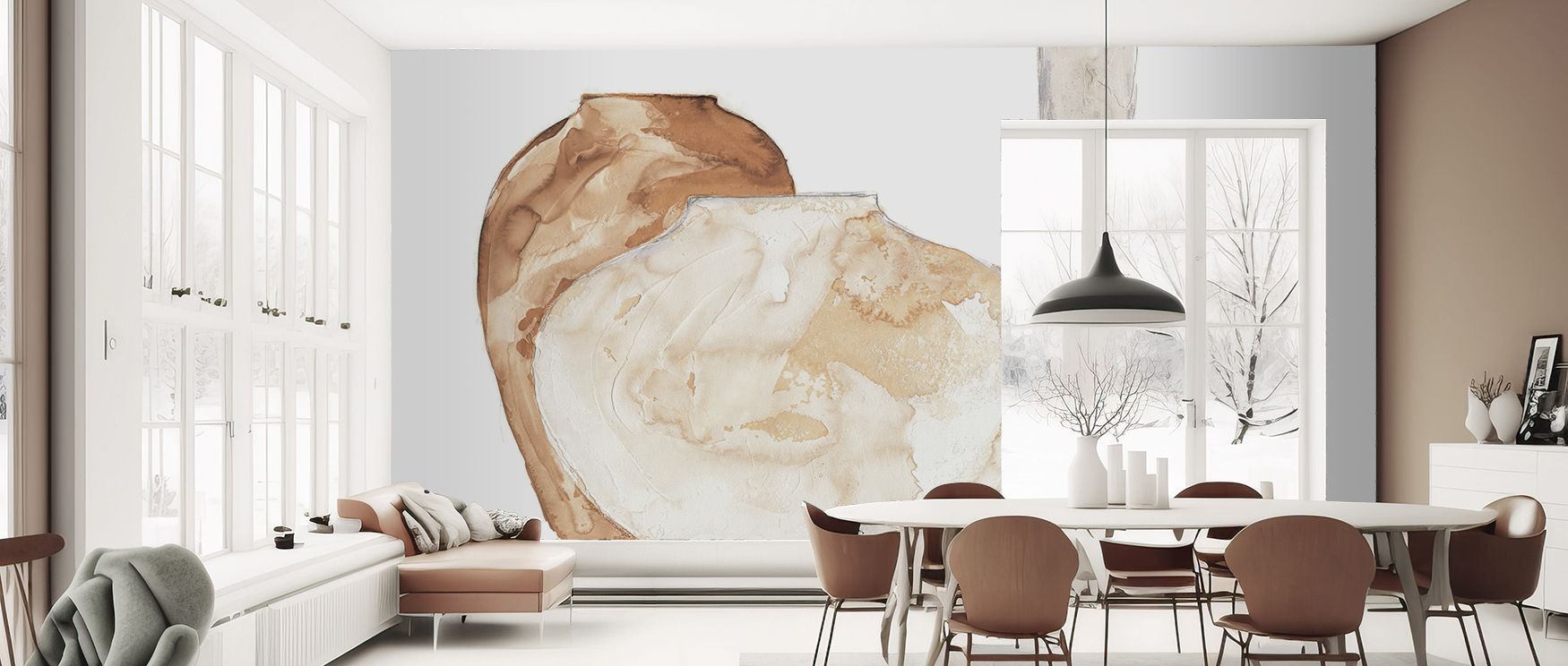 This wallpaper conveys artistic calm with abstract vase-inspired detail, making interiors appear elegant and restful, perfect for enhancing offices or bedrooms with refined decorative charm, offering subtle artistic identity that balances timeless eleganc