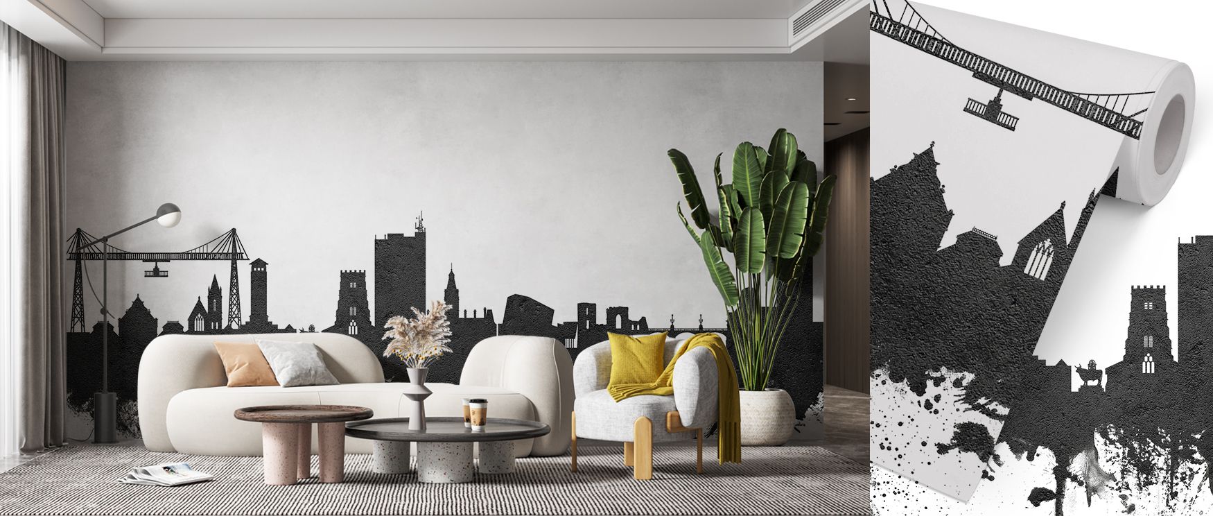 Detailed silhouettes of Newport architecture appear in striking black and white, producing wallpaper that enhances interiors with artistic elegance, ideal for offices or bedrooms where heritage and modern design converge, creating stylish spaces filled wi