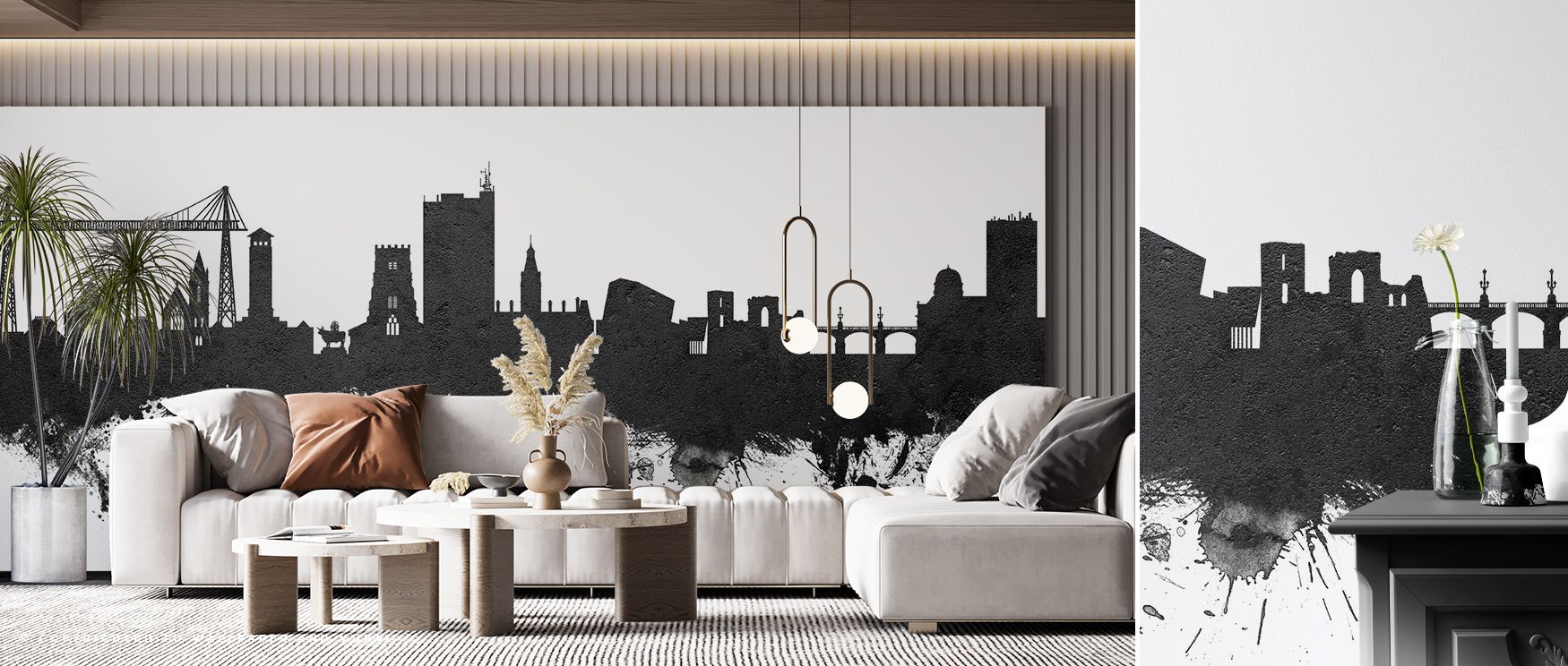 Newport Wales Skyline Black & White Wallpaper balances cultural identity with modern design, producing interiors filled with contrast and elegance, ideal for enhancing bedrooms or studies with decorative depth, allowing walls to reflect heritage while add