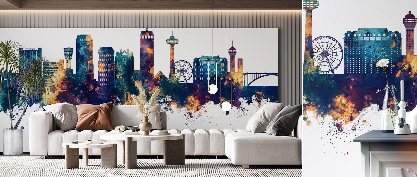 Deep blue tones combined with glowing bronze accents create a striking composition, offering interiors vibrancy and strength, perfect for enhancing studies or living rooms where walls act as artistic canvases of Canadian heritage expressed through modern 