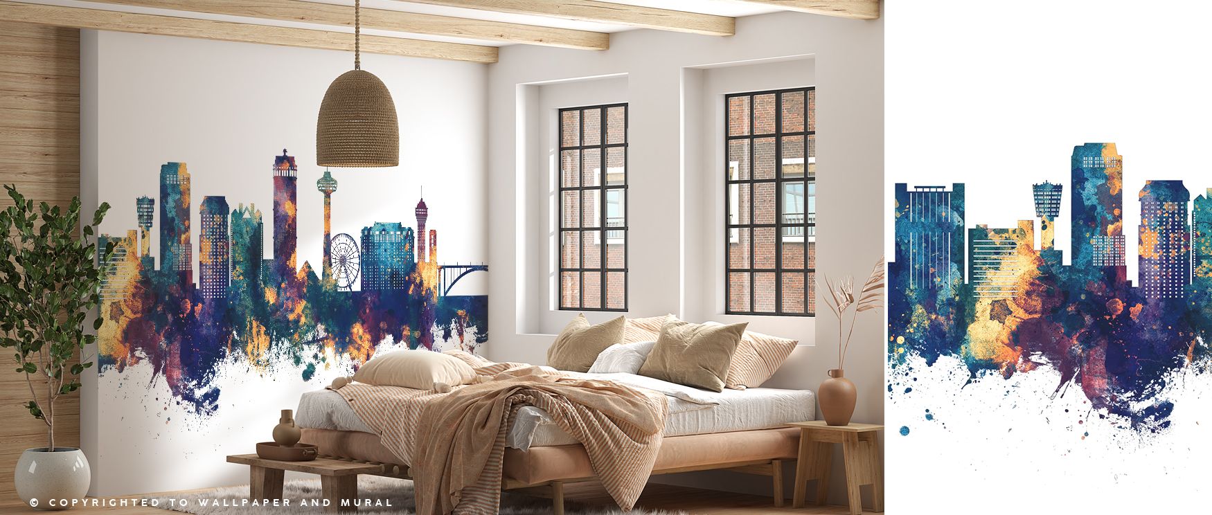 Niagara Falls Skyline Blue & Bronze Wallpaper transforms interiors into bold cultural statements, using rich tones to add warmth and drama, suitable for bedrooms or offices where walls benefit from strong decorative presence, making spaces stylish reflect