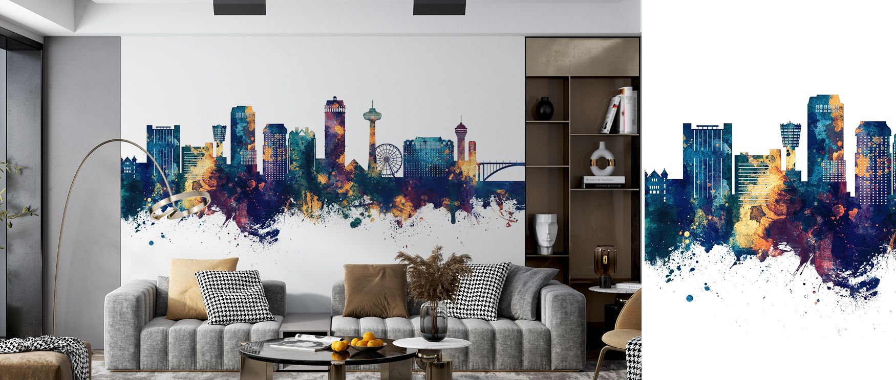 Bold silhouettes highlighted in glowing bronze against deep blue tones define this wallpaper, creating interiors filled with vibrancy and cultural presence, perfect for enhancing offices or living rooms where walls become striking artistic features that r