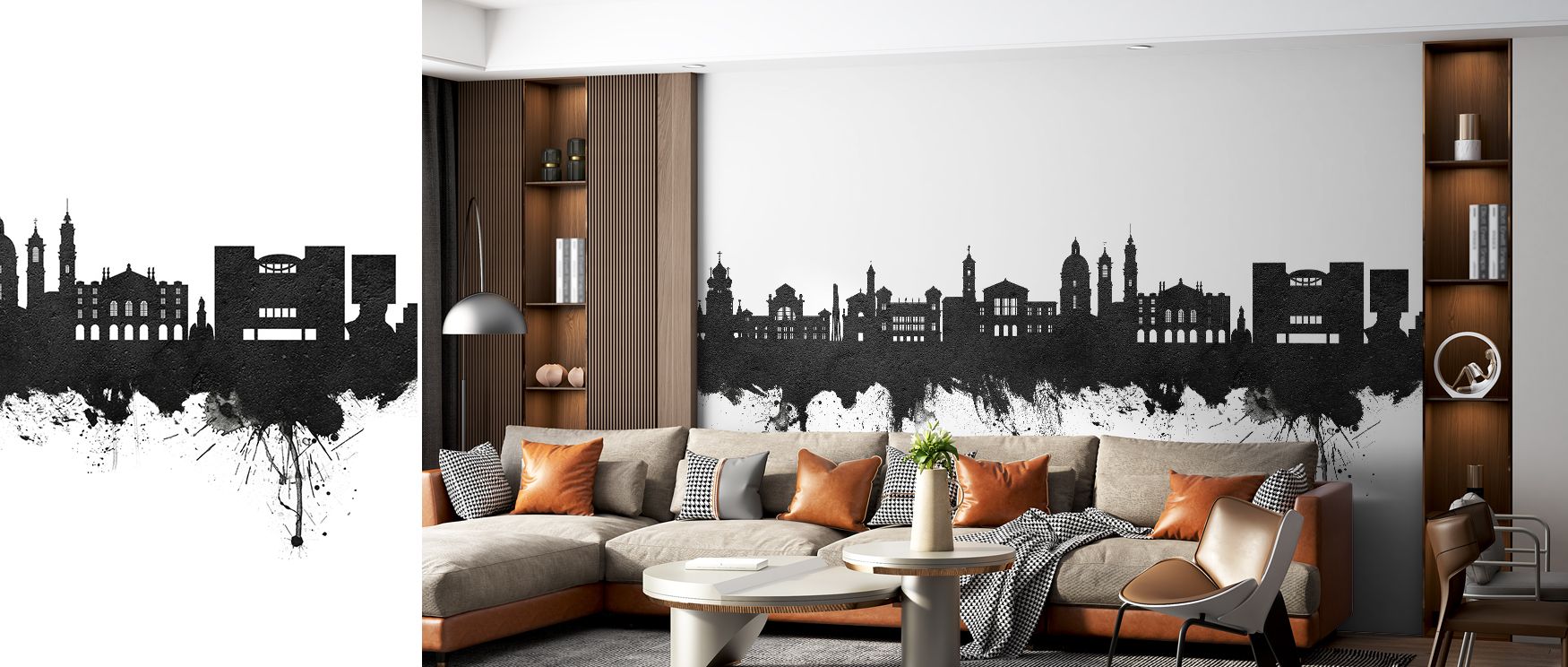 Sharp silhouettes highlight the skyline of Nice, producing interiors filled with balance and elegance, ideal for offices or bedrooms where heritage meets modern design, offering walls strong decorative presence that enriches atmosphere while celebrating F