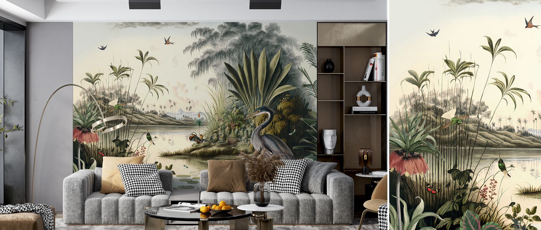 Layered landscapes reflect the Nile Delta’s majesty, making interiors inspiring and serene, ideal for living rooms or bedrooms where walls become expansive decorative canvases, offering cultural depth and natural refinement through scenic artistry and tim