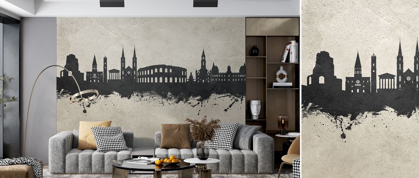 The design highlights Nîmes’ skyline in sleek tones, making interiors refined and stylish, perfect for bedrooms or living rooms where cultural pride meets modern artistry, offering walls understated decorative presence that enriches spaces with elegance a