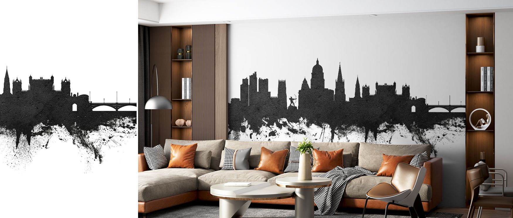 Nottingham England Skyline Wallpaper balances heritage and modern style, producing interiors filled with cultured refinement, suitable for offices or bedrooms where walls require strong decorative presence, making interiors artistic reflections of English