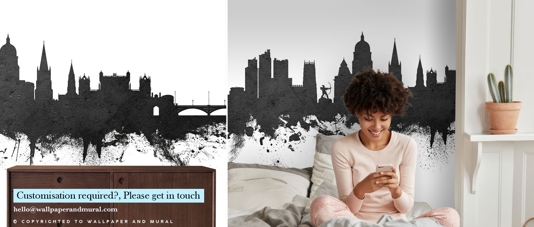 Nottingham England Skyline Black & White Wallpaper offers cultured presence and artistic refinement, turning interiors into bold decorative spaces, suitable for bedrooms or offices where heritage pride enhances décor, providing walls with timeless design 
