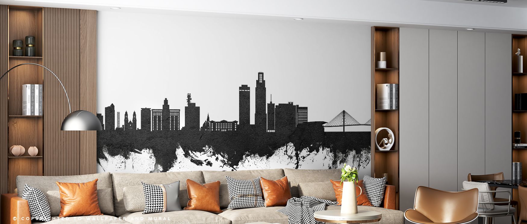 Omaha Nebraska Skyline Black & White Wallpaper captures the city’s architecture in dramatic monochrome, producing interiors filled with cultural refinement, ideal for bedrooms or studies where walls require bold decorative artistry, offering timeless eleg