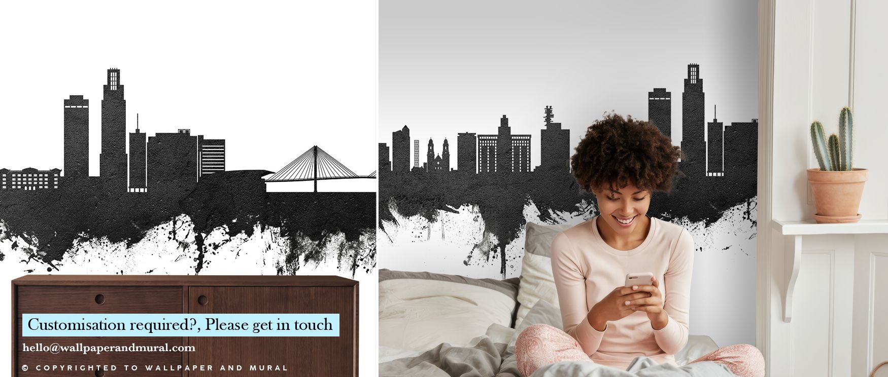 The design captures Omaha’s architecture in bold monochrome, producing interiors filled with sophistication, perfect for bedrooms or living rooms where walls require decorative artistry, offering timeless refinement and Nebraskan pride expressed through m
