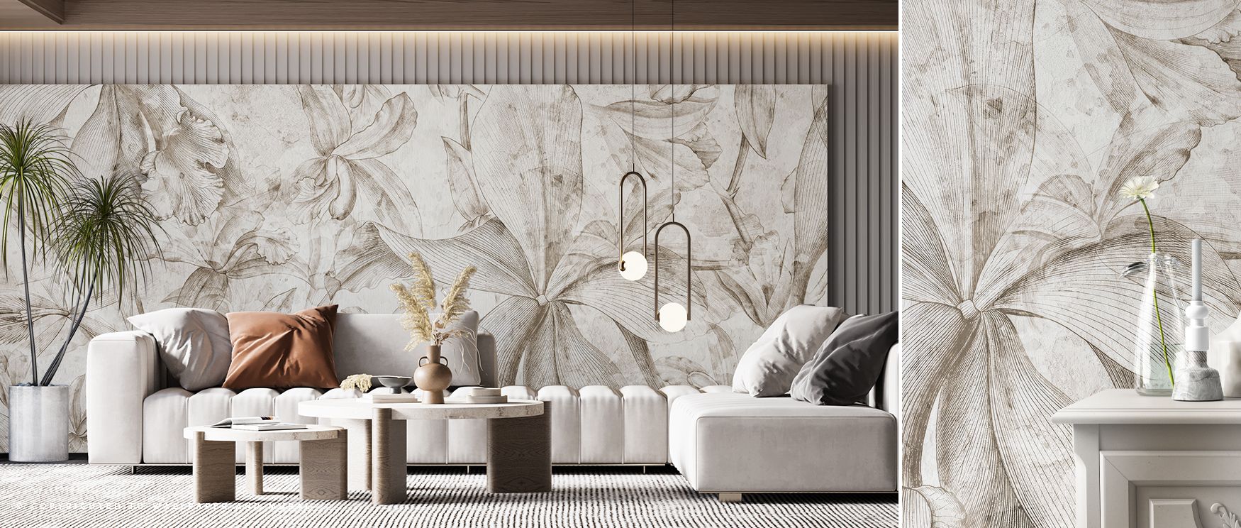 Orchids Sketch Floral Wallpaper is a sophisticated choice that pairs hand-drawn floral elegance with calming simplicity. Bedrooms benefit from its soothing effect, while living rooms gain refined style. Its subtle flow of orchid sketches enriches spaces w