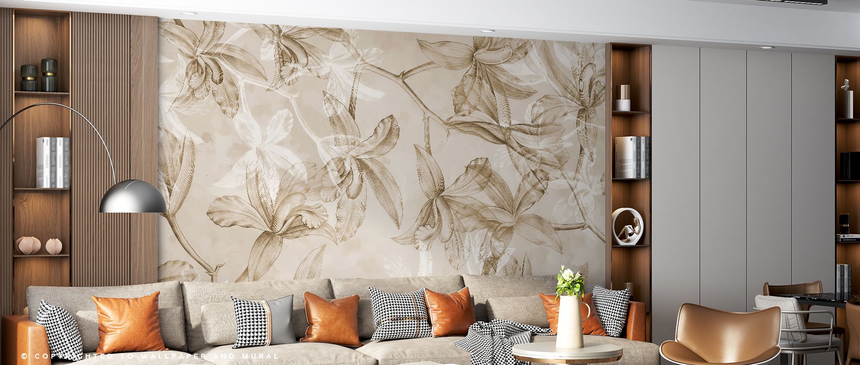 Orchids on Water Floral Wallpaper creates serenity with floating blooms that drift gracefully on reflective surfaces. Its soothing design enriches bedrooms, living rooms, or workspaces, offering tranquility and artistic beauty. The imagery captures stilln