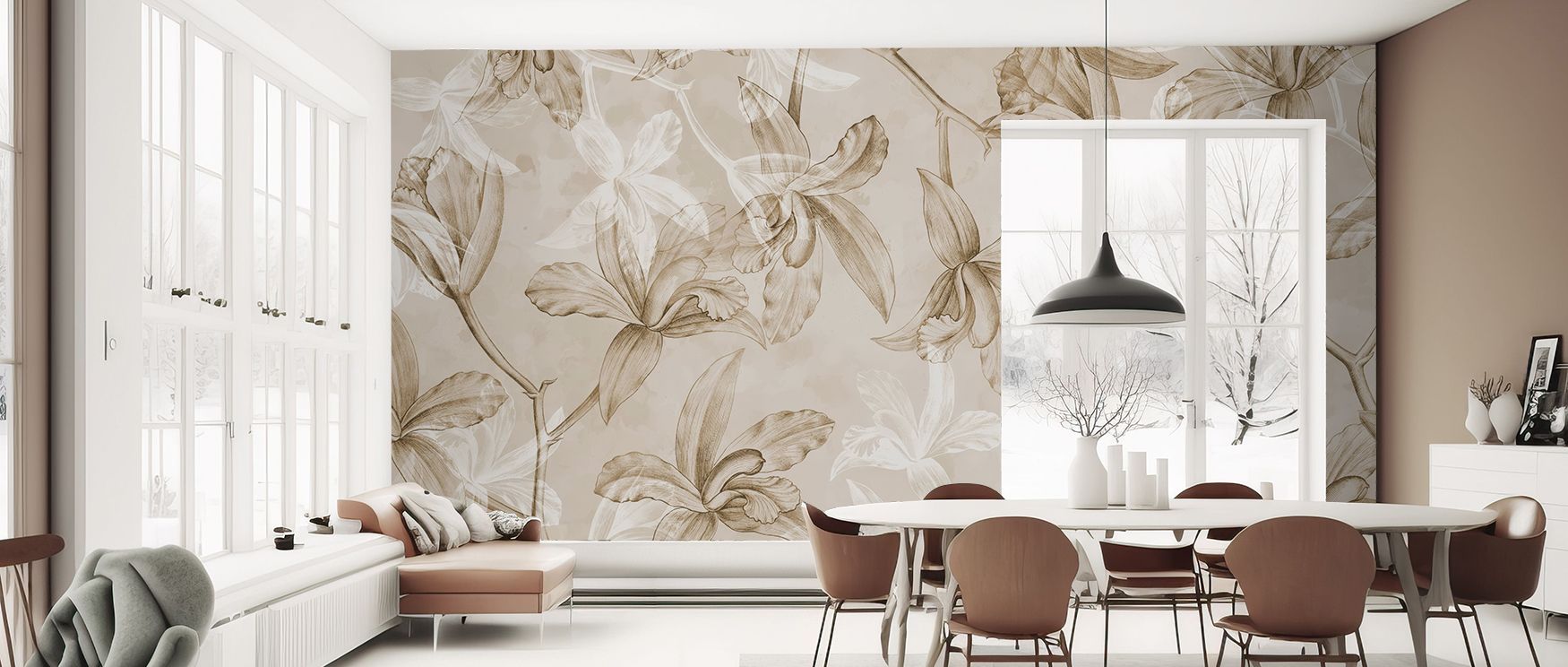A serene design combining floral charm with reflective water imagery, Orchids on Water Floral Wallpaper enriches interiors with calm elegance. Bedrooms become restorative, living rooms tranquil, and offices refined, as its natural rhythm inspires peaceful