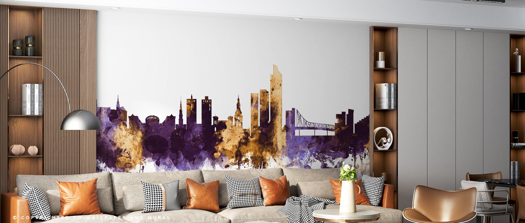 Oslo Skyline Purple & Gold Wallpaper transforms interiors with its radiant tones and architectural detailing. The design highlights Norway’s urban charm, creating elegant backdrops for living rooms, bedrooms, and offices while enriching walls with cultura