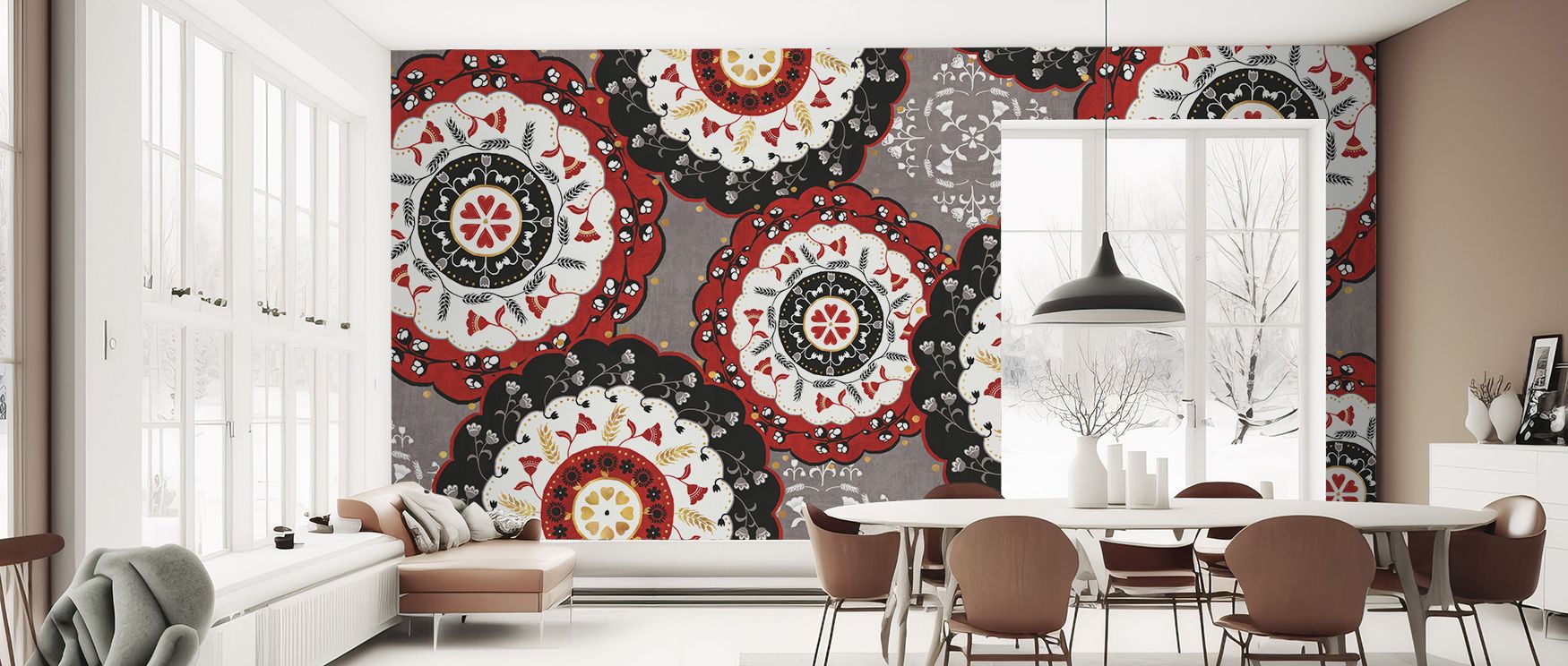 This wallpaper enriches interiors with traditional Otomi artistry, featuring animals, plants, and colorful designs that inspire warmth. Perfect for living rooms or bedrooms, it fills spaces with cultural vibrancy and timeless beauty. 